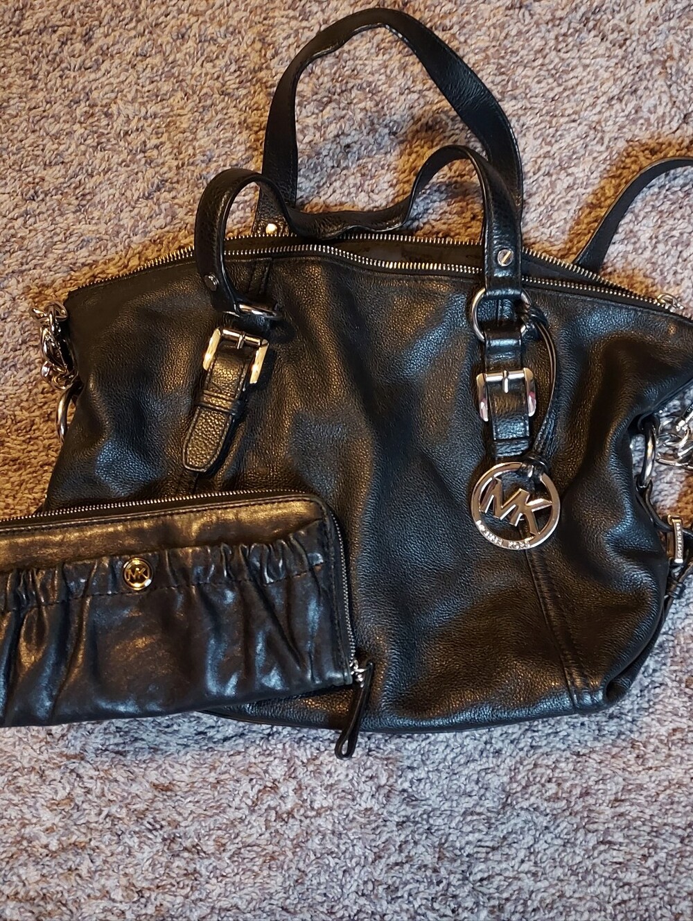 Michael Kors Black Leather Purse with Matching Wallet